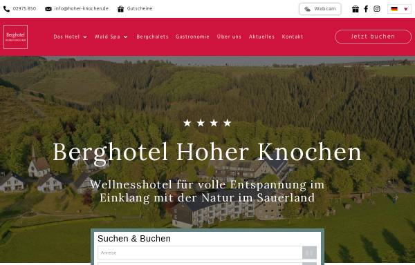 Vorschau von www.hoher-knochen.de, Berghotel Hoher Knochen, Schmallenberg-Westfeld