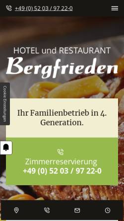 Vorschau der mobilen Webseite www.bergfrieden-werther.de, Hotel & Restaurant Bergfrieden