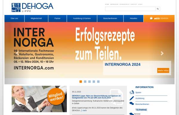 Vorschau von www.dehoga-lippe.de, Hotel - und Gaststättenverband DEHOGA Lippe e.V.