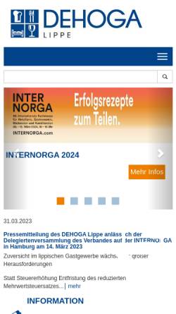 Vorschau der mobilen Webseite www.dehoga-lippe.de, Hotel - und Gaststättenverband DEHOGA Lippe e.V.