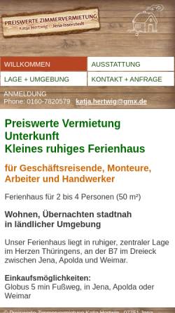 Vorschau der mobilen Webseite www.preiswerte-zimmervermietung-jena.de, Zimmervermietung Familie Dahlke