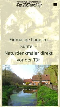 Vorschau der mobilen Webseite www.hoellenmuehle.de, Ferienhaus am Wasserfall Zur Höllenmühle