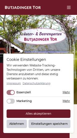 Vorschau der mobilen Webseite www.butjadinger-tor.de, Landhotel Butjadinger Tor