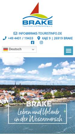 Vorschau der mobilen Webseite www.brake-touristinfo.de, Brake Marketing & Touristik e.V.