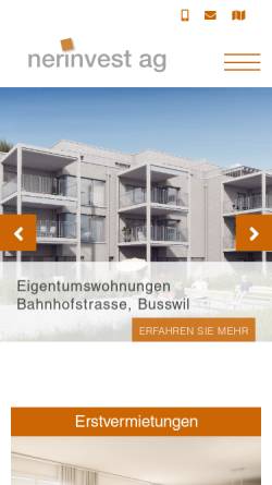 Vorschau der mobilen Webseite www.nerinvest.ch, Nerinvest AG Immobilientreuhand und Generalunternehmung