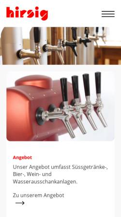 Vorschau der mobilen Webseite www.hirsig.ch, Hirsig Getränke- und Blechtechnik AG