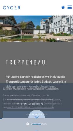Vorschau der mobilen Webseite www.gygertreppen.ch, Gyger Treppen & Metallbau