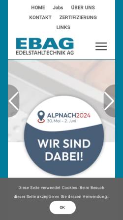 Vorschau der mobilen Webseite www.ebag-inox.ch, Ebag AG, Schwimmbad-Einrichtungen, Alpnach Dorf