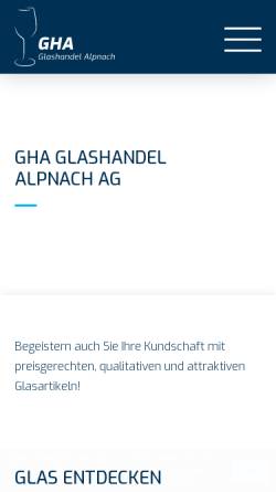 Vorschau der mobilen Webseite www.gha.ch, GHA Alpnach, Handel mit Glas aller Art