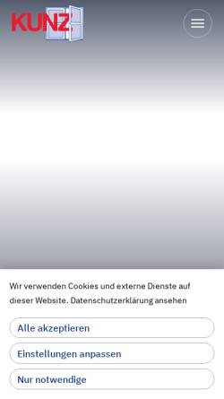 Vorschau der mobilen Webseite www.kunzfenster.ch, Kunz Fensterfabrik AG