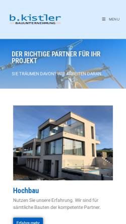 Vorschau der mobilen Webseite www.kistler-bau.ch, B. Kistler Bauunternehmung GmbH