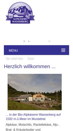 Vorschau der mobilen Webseite www.alpkaeserei-wasserberg.ch, Alpkäserei Wasserberg