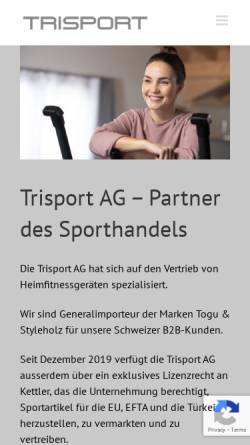 Vorschau der mobilen Webseite www.trisport.ch, Trisport, Sportartikelgrosshandel, Hünenberg