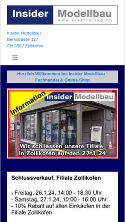Vorschau der mobilen Webseite www.insider-modellbau.ch, Insider-Modellbau, Zollikofen