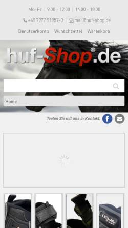 Vorschau der mobilen Webseite www.huf-shop.de, Hufschuhe und Zubehör - Oberrot Claudia Baldauf-Jung