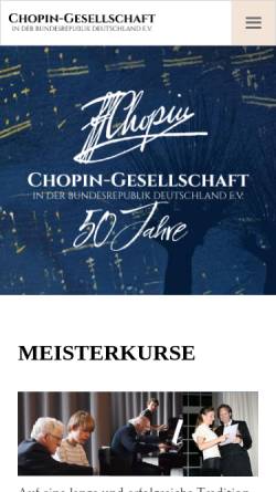 Vorschau der mobilen Webseite www.chopin-gesellschaft.de, Internationale Meisterkurse für Pianisten