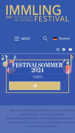 Vorschau der mobilen Webseite www.immling-musikfestival.de, Chiemgau, Musikfestival