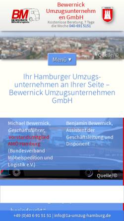 Vorschau der mobilen Webseite 1a-umzug-hamburg.de, BM Bewernick Möbeltransporte