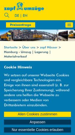 Vorschau der mobilen Webseite www.zapf.de, Zapf Umzüge Hamburg GmbH