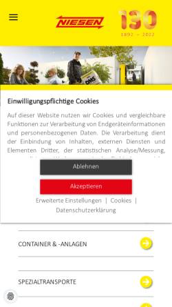 Vorschau der mobilen Webseite www.niesen.de, Peter Niesen GmbH & Co. Internationale Möbelspedition KG