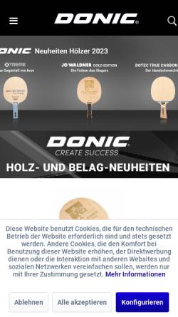 Vorschau der mobilen Webseite www.donic.de, DONIC Sportartikel Vertriebs-GmbH