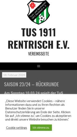 Vorschau der mobilen Webseite www.tus-rentrisch.de, TUS Turn- und Sportverein 1911 Rentrisch e.V.