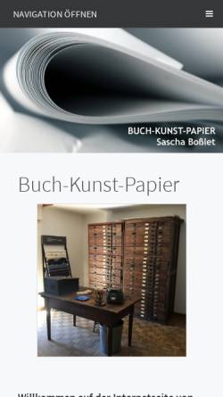 Vorschau der mobilen Webseite www.buch-kunst-papier.de, Buch-Kunst-Papier Sascha Boßlet