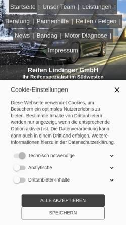 Vorschau der mobilen Webseite www.reifenlindinger.de, Reifen Lindinger GmbH