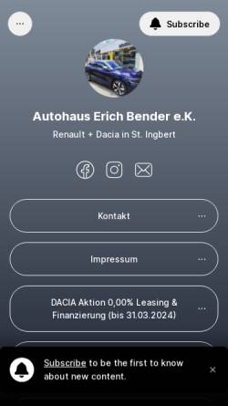 Vorschau der mobilen Webseite www.autohaus-erich-bender.de, Renault Autohaus Erich Bender Rohrbach