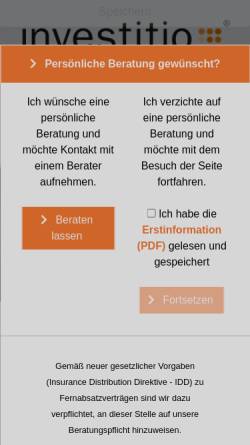 Vorschau der mobilen Webseite www.investitio.de, Investitio - Rehberg-Nitschmann GbR