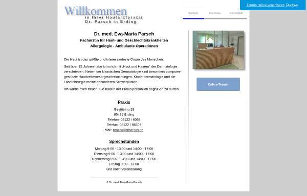 Vorschau von www.dermatologie-erding.de, Dr. med. Eva-Maria Parsch
