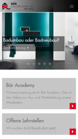 Vorschau der mobilen Webseite www.baerhaustechnik.ch, Bär Haustechnik AG