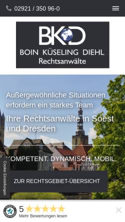 Vorschau der mobilen Webseite www.bkd-anwaelte.de, Kanzlei BKD Boin Küseling Diehl - Rechtsanwälte