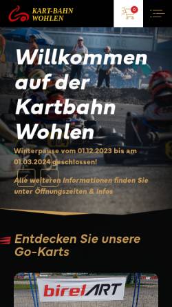 Vorschau der mobilen Webseite www.kartbahnwohlen.ch, Kartbahn Wohlen