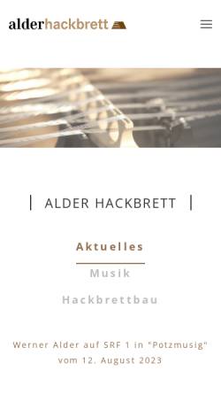 Vorschau der mobilen Webseite www.hackbrettbau.ch, Hackbrettbau und Möbeldesign Werner Alder