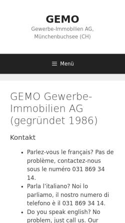 Vorschau der mobilen Webseite www.gemo.ch, Gemo Gewerbe-Immobilien AG