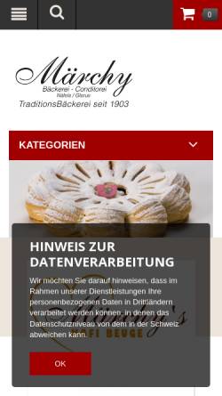 Vorschau der mobilen Webseite www.baeckerei-maerchy.ch, Bäckerei-Conditorei Märchy, Näfels