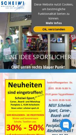Vorschau der mobilen Webseite www.scheiwi-sport.ch, Sportfachgeschäfte Scheiwi-Sport