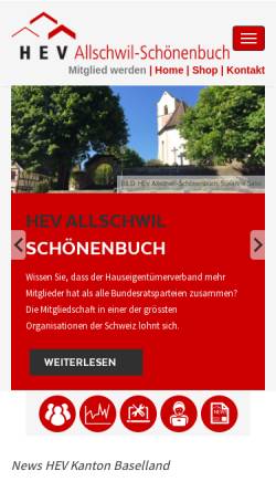 Vorschau der mobilen Webseite www.hev-allschwil.ch, Hauseigentümerverband Allschwil-Schönenbuch