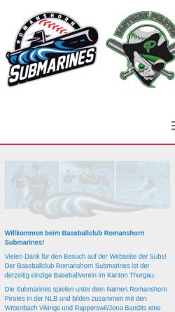 Vorschau der mobilen Webseite www.submarines.ch, Baseball-Club Romanshorn Submarines