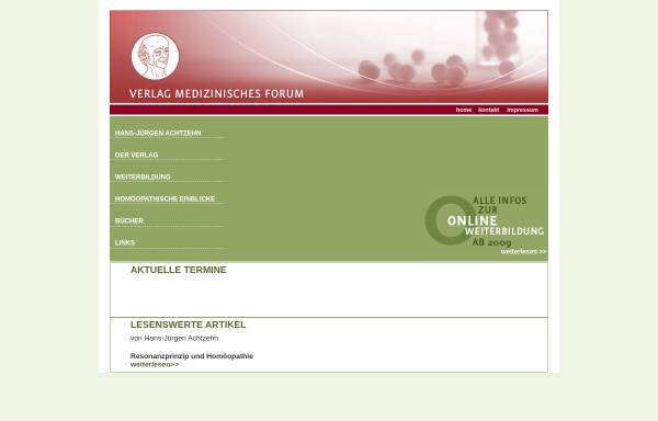 Vorschau von www.verlag-medizinischesforum.de, Verlag Medizinisches Forum - Homöopathische Einblicke