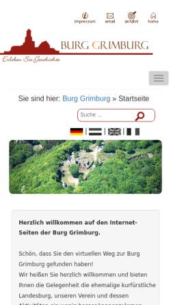 Vorschau der mobilen Webseite www.burg-grimburg.de, Burg Grimburg