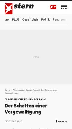 Vorschau der mobilen Webseite www.stern.de, Filmregisseur Roman Polanski : Der Schatten einer Vergewaltigung - Stern.de
