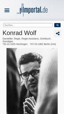 Vorschau der mobilen Webseite www.filmportal.de, Filmportal - Konrad Wolf