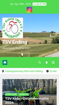 Vorschau der mobilen Webseite erding-radsport.de, TSV Erding 1862 e.V. - Abteilung Radsport