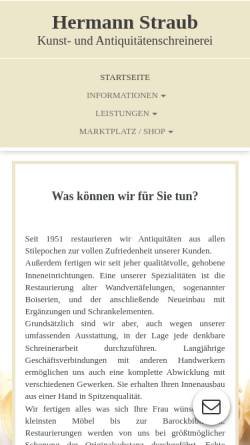 Vorschau der mobilen Webseite www.h-straub.de, Kunst- u. Antiquitätenschreinerei, Hermann Straub