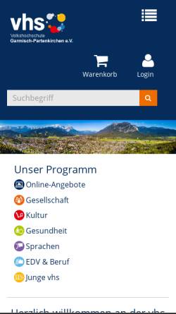Vorschau der mobilen Webseite www.vhs-gap.de, Volkshochschule Garmisch-Partenkirchen