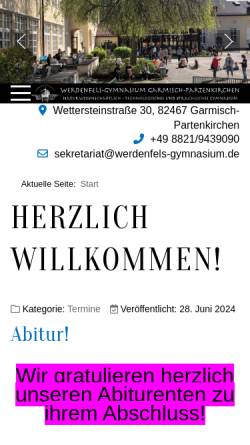 Vorschau der mobilen Webseite www.werdenfels-gymnasium.de, Werdenfels-Gymnasium