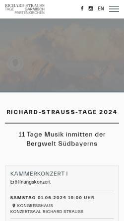 Vorschau der mobilen Webseite www.richard-strauss-tage.de, Richard-Strauss-Tage Garmisch-Partenkirchen