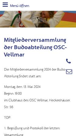 Vorschau der mobilen Webseite www.osc-vellmar.de, OSC Vellmar e.V. Budo-Abteilung